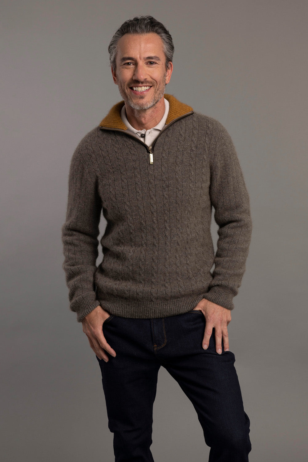 Cable Possum Merino Jersey With Contrast Trim