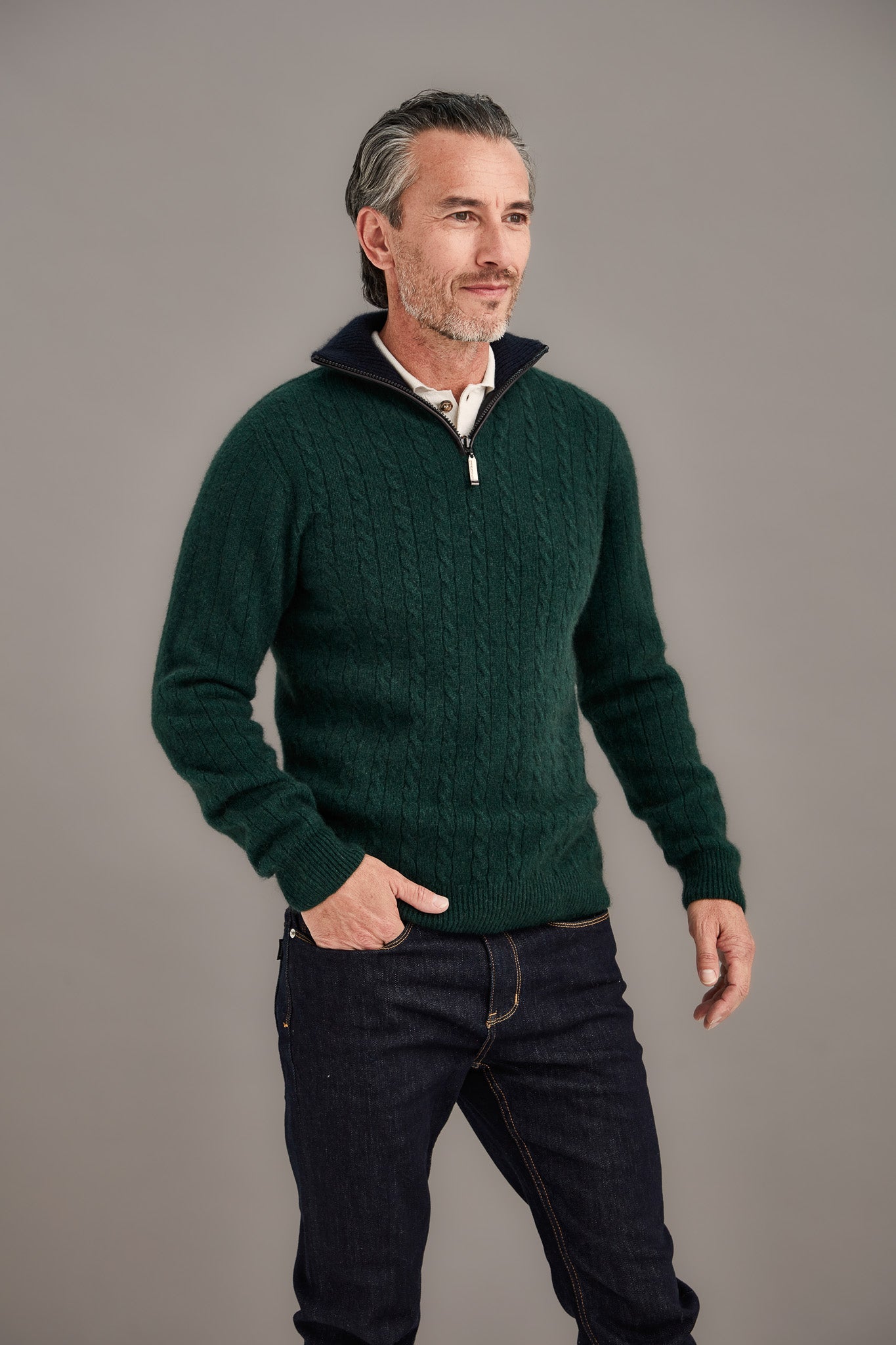 Cable Possum Merino Jersey With Contrast Trim