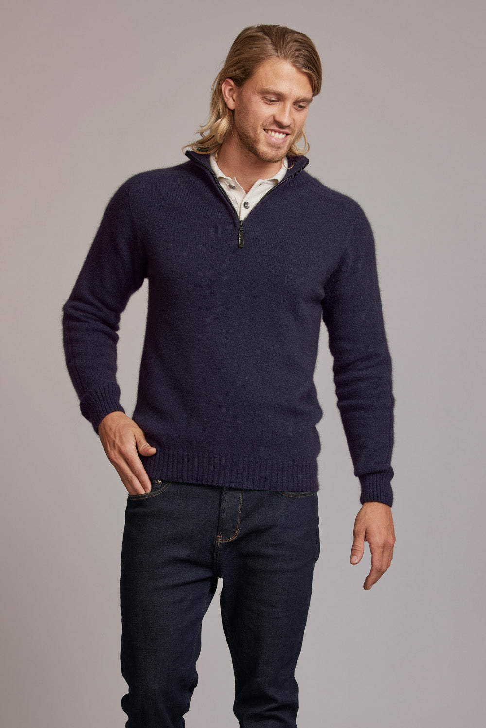 Short Zip Possum Merino Rib Sweater