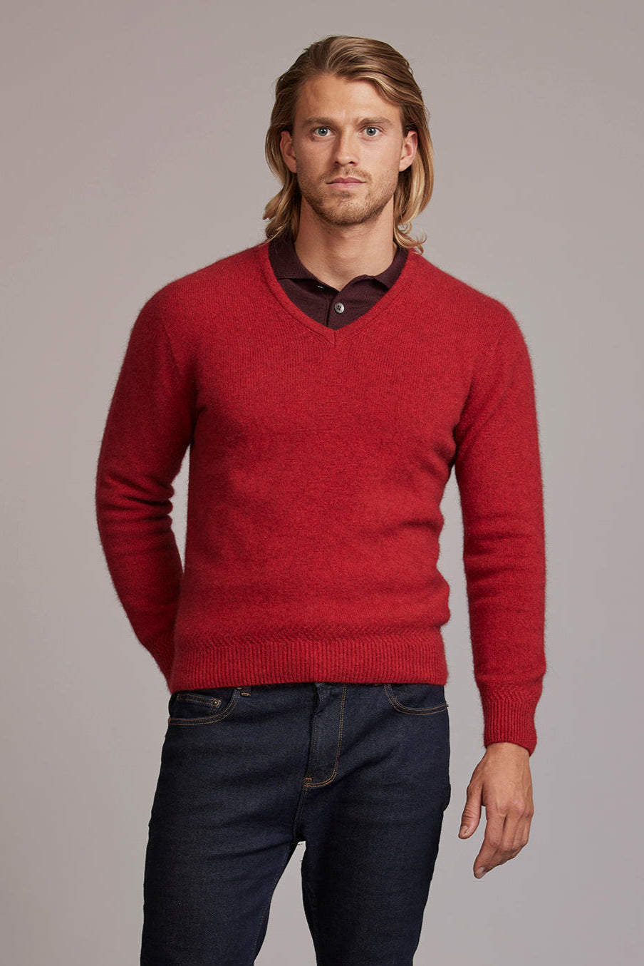 Rack Stitch Possum Merino V Neck Jersey