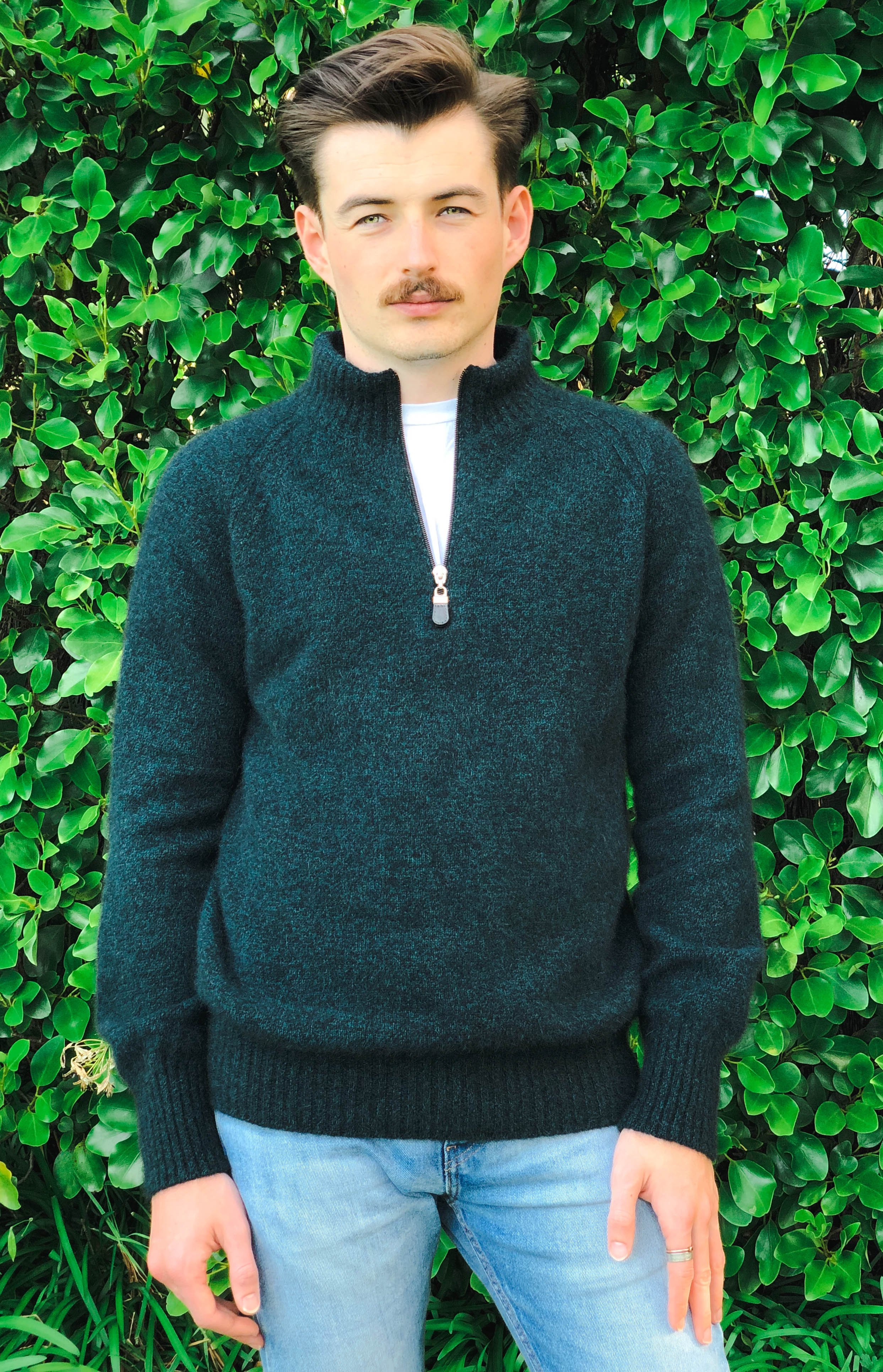 Men's 1/4 Zip Possum Merino Patch Jumper