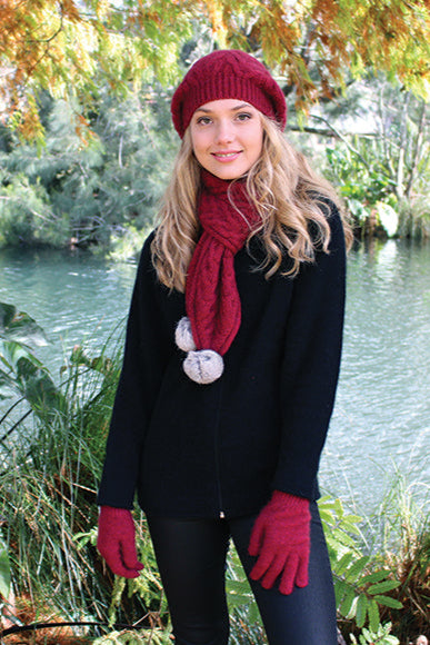 Rabbit Fur Pom Pom Possum Merino Cable Beanie