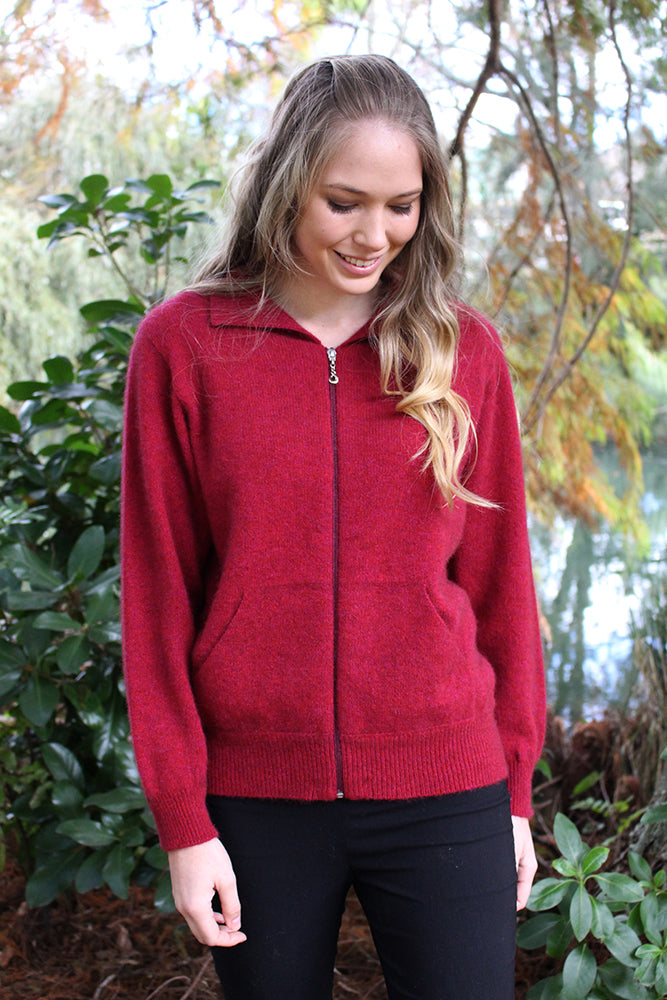 Plain Possum Merino Zip Cardigan With Pockets