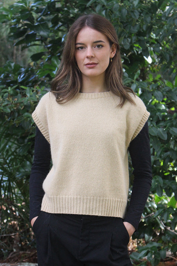 Plain Crew Neck Alpaca Vest