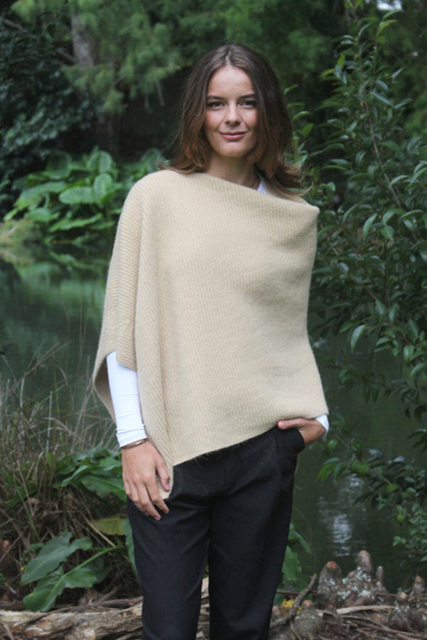 Asymmetrical Alpaca Wool Poncho-Honey