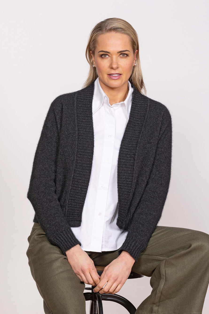 Bailey Possum Merino Cardigan - Charcoal