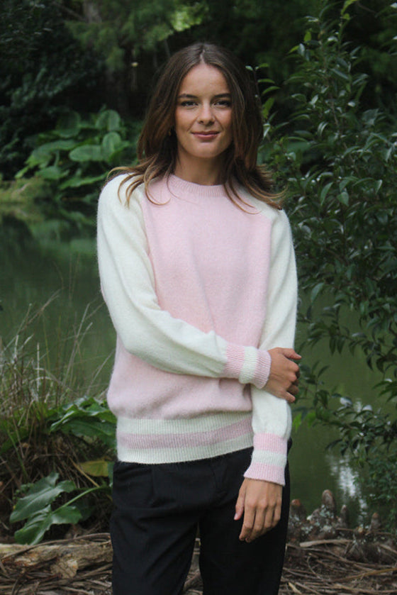 Banded Alpaca Wool Jumper-BlushNatural