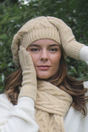Cable Alpaca Wool Beanie-Honey