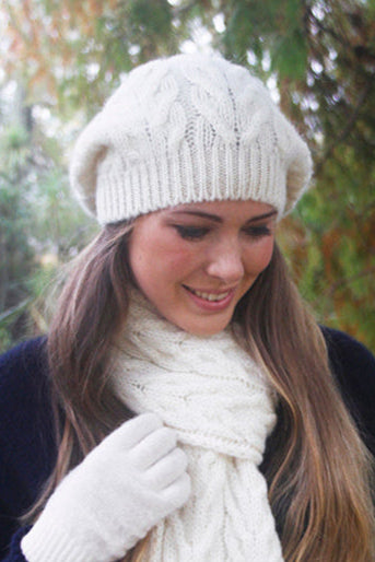 Cable Alpaca Wool Beanie-Natural