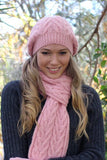 Cable Alpaca Wool Beanie-Rose