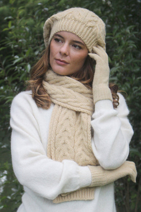 Cable Alpaca Wool Scarf-Honey2