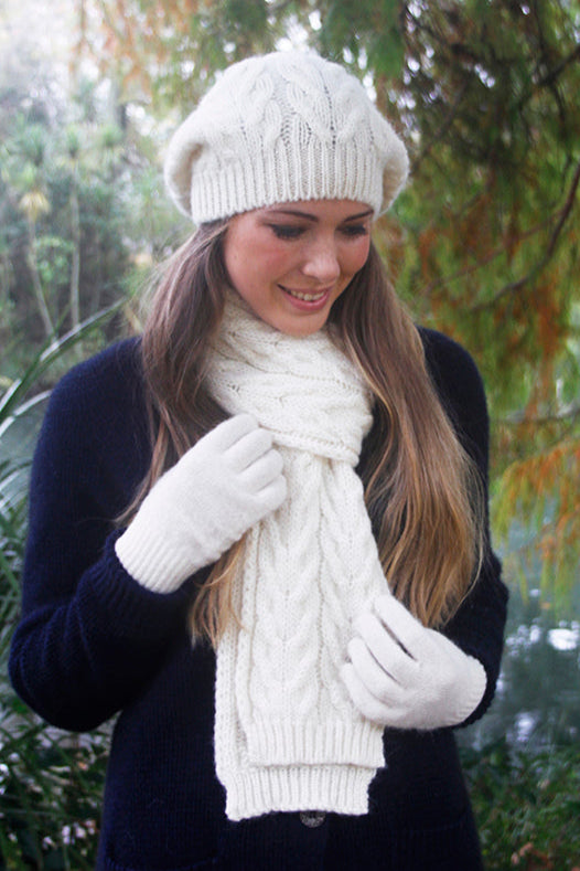 Cable Alpaca Wool Scarf-Natural