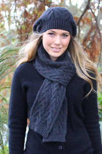 Cable Alpaca Wool Scarf-Slate