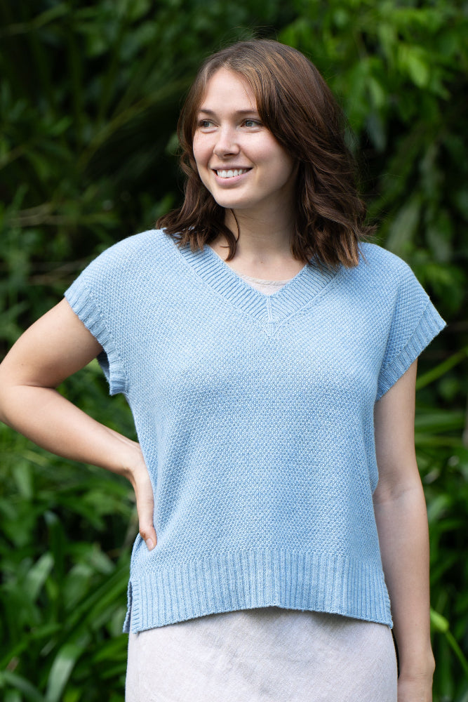 Evie Merino & Cotton Textured Vest - Sky