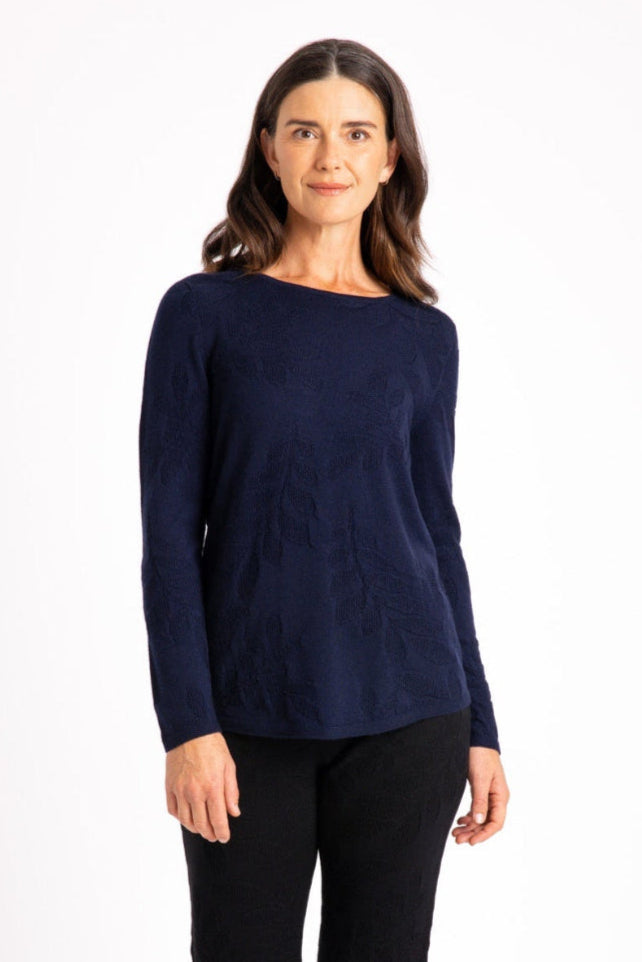 Flora Stitch Merino Sweater - Light Navy