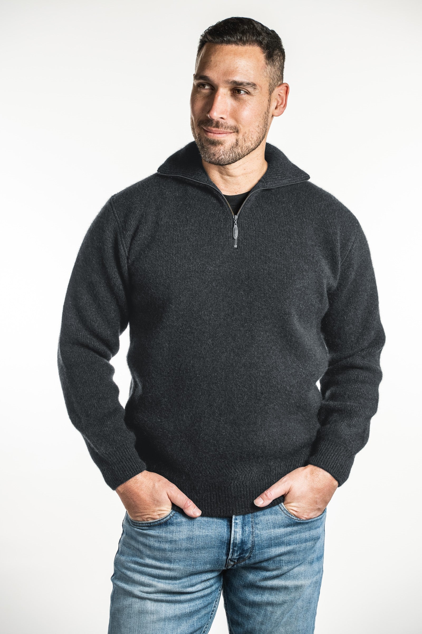 Zip Collar Possum Merino Men's Jumper