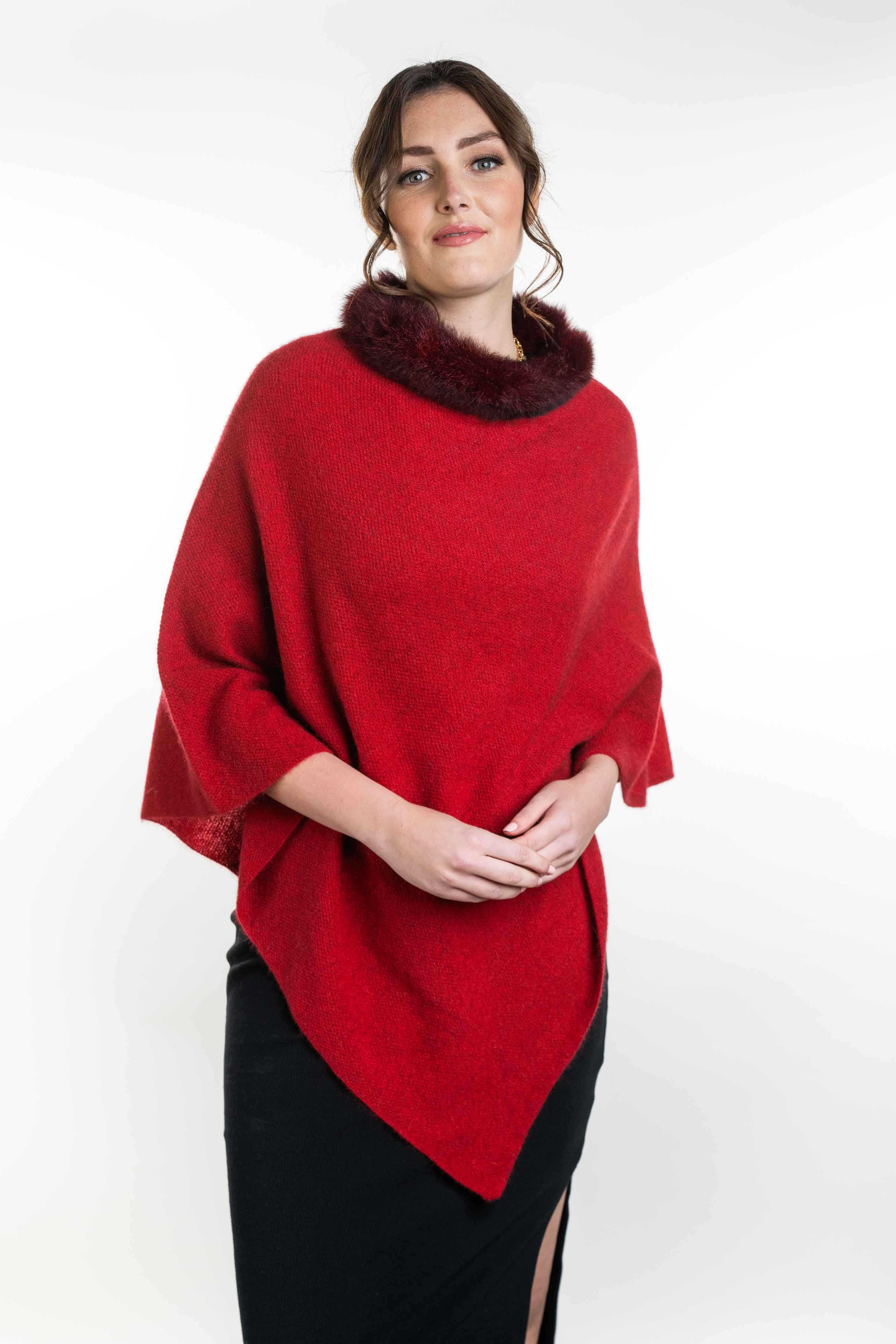 Fur Trim Possum Merino Zip Poncho