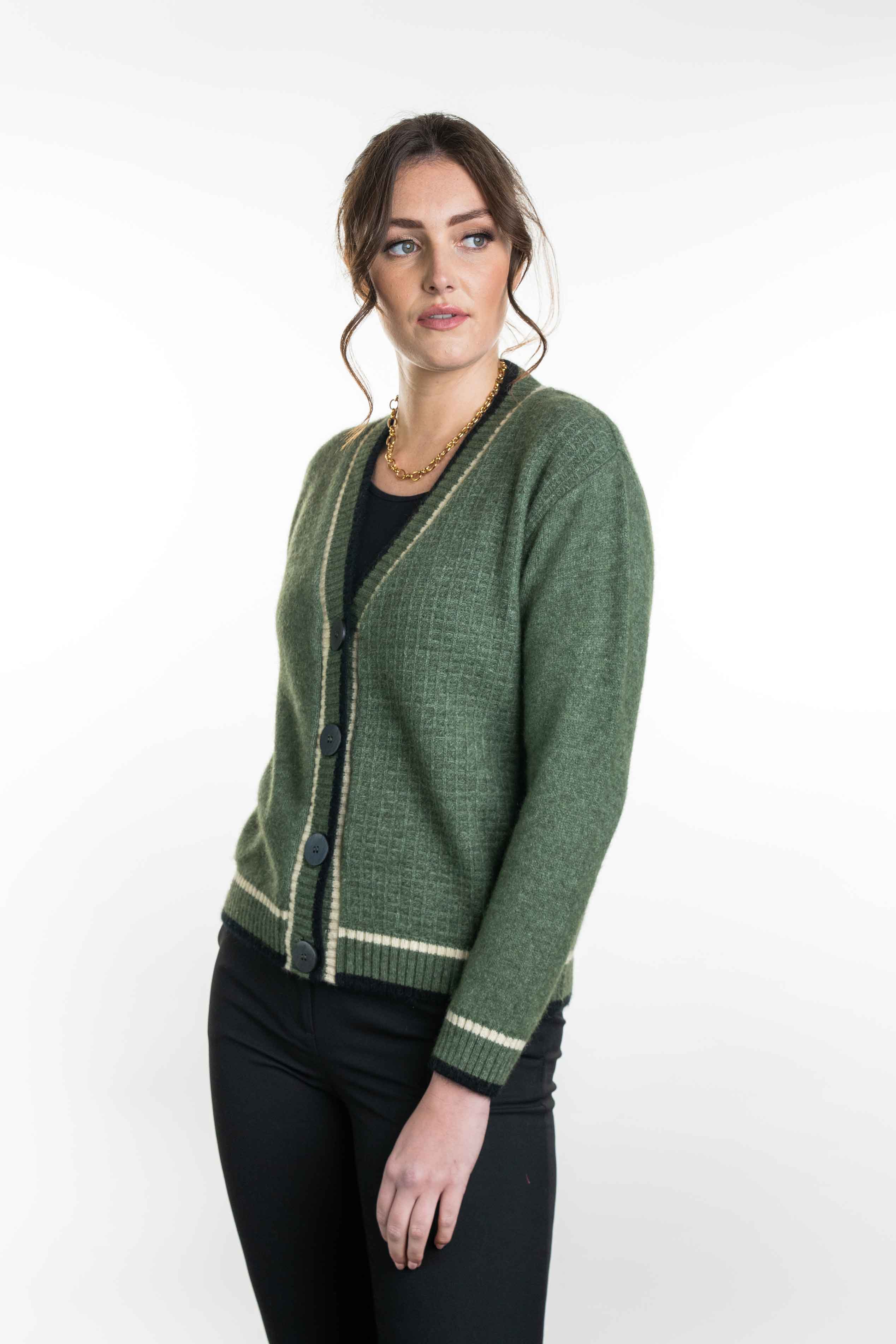 Contrast Textured Possum Merino Cardigan