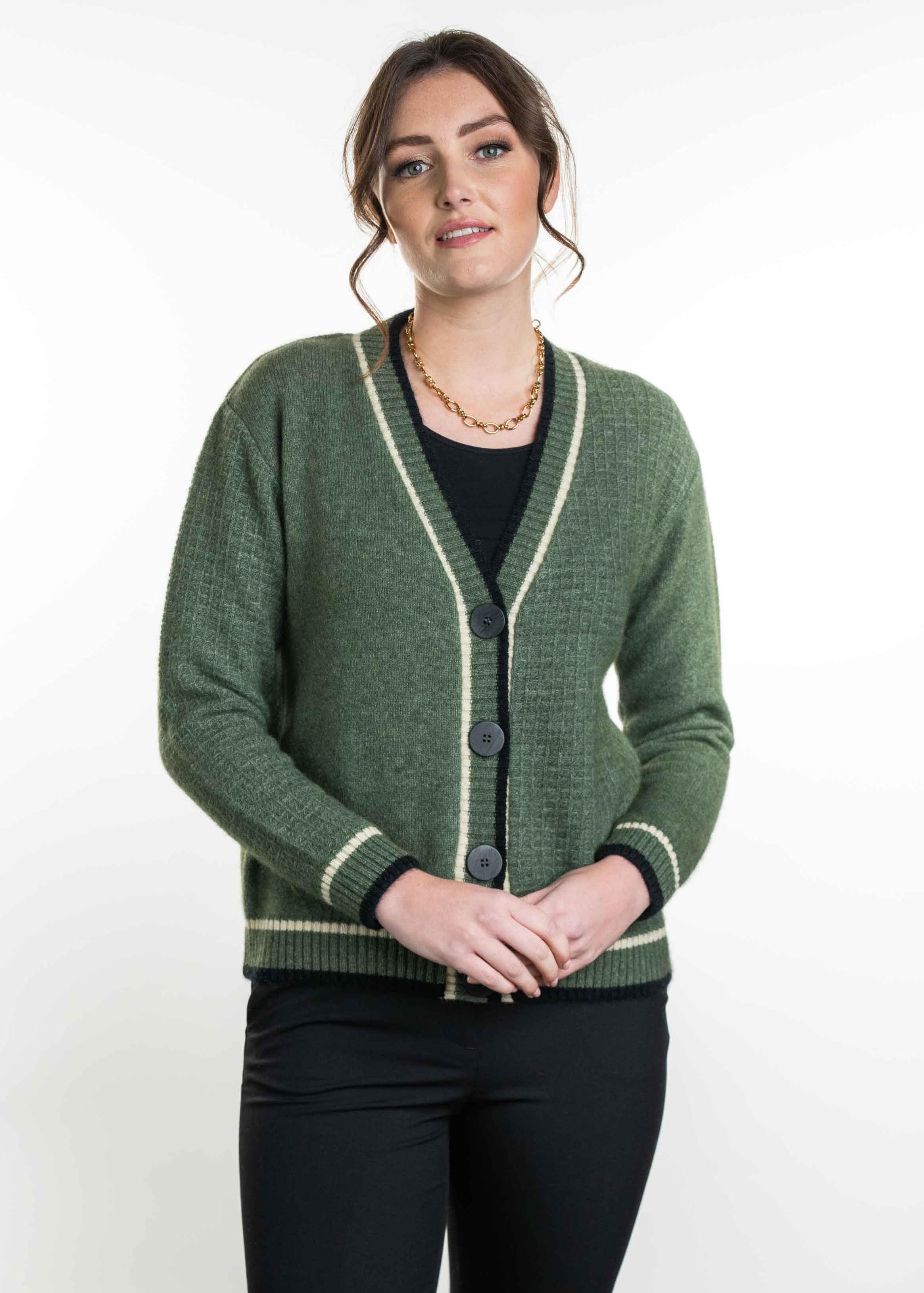 Contrast Textured Possum Merino Cardigan