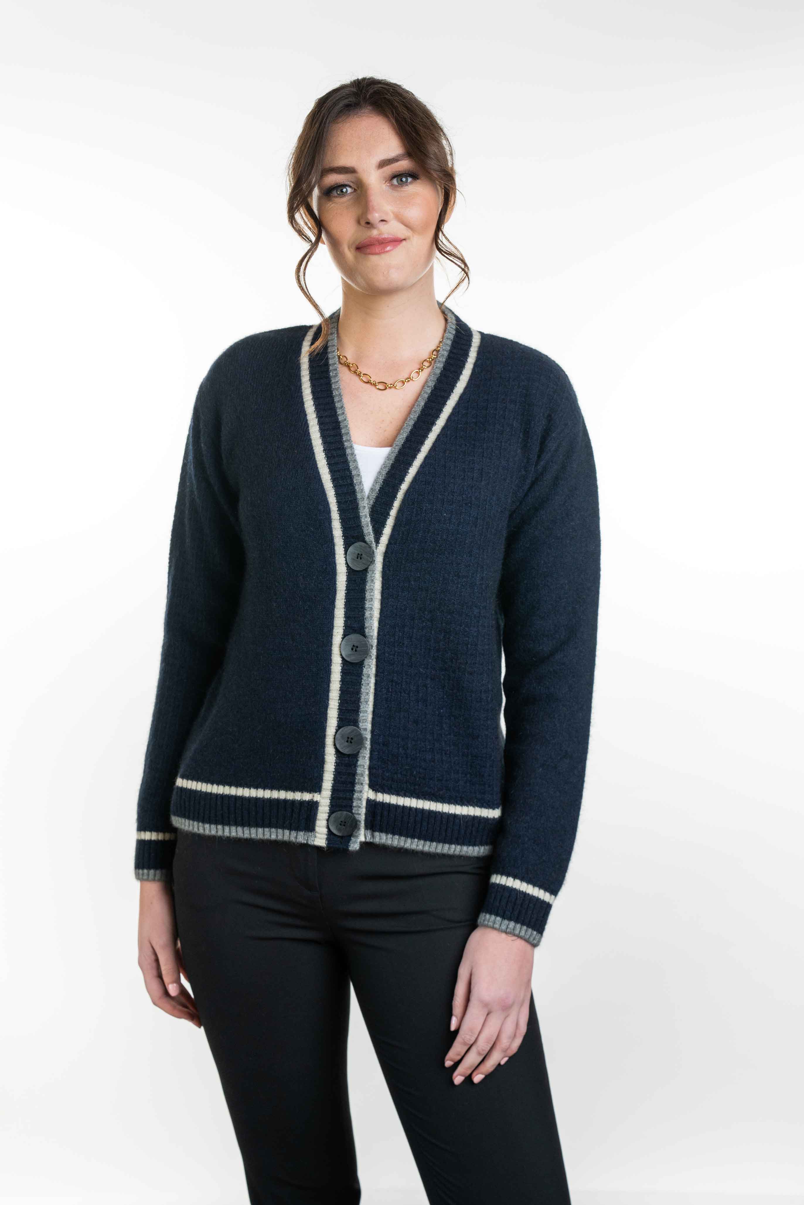Contrast Textured Possum Merino Cardigan