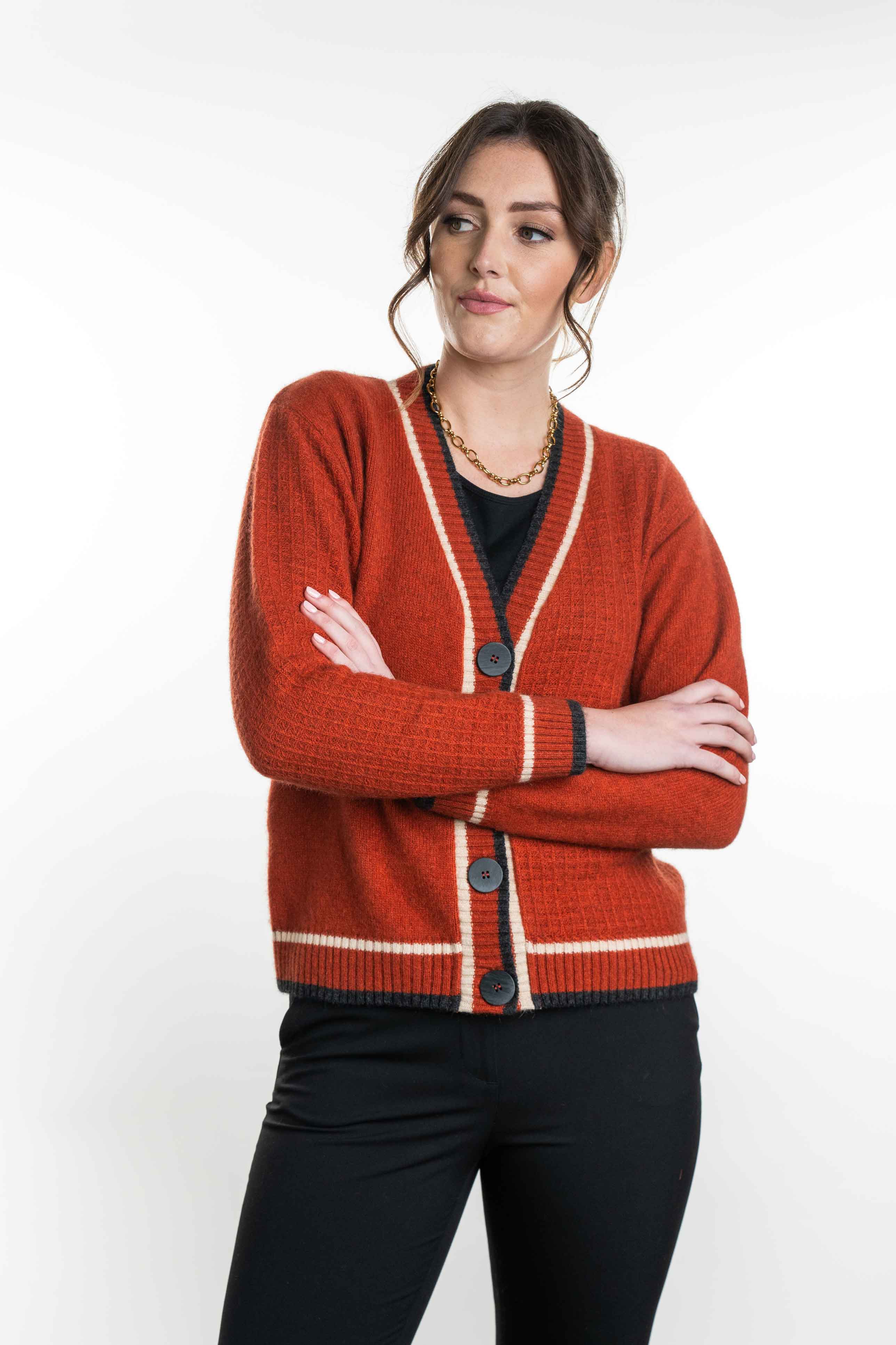 Contrast Textured Possum Merino Cardigan