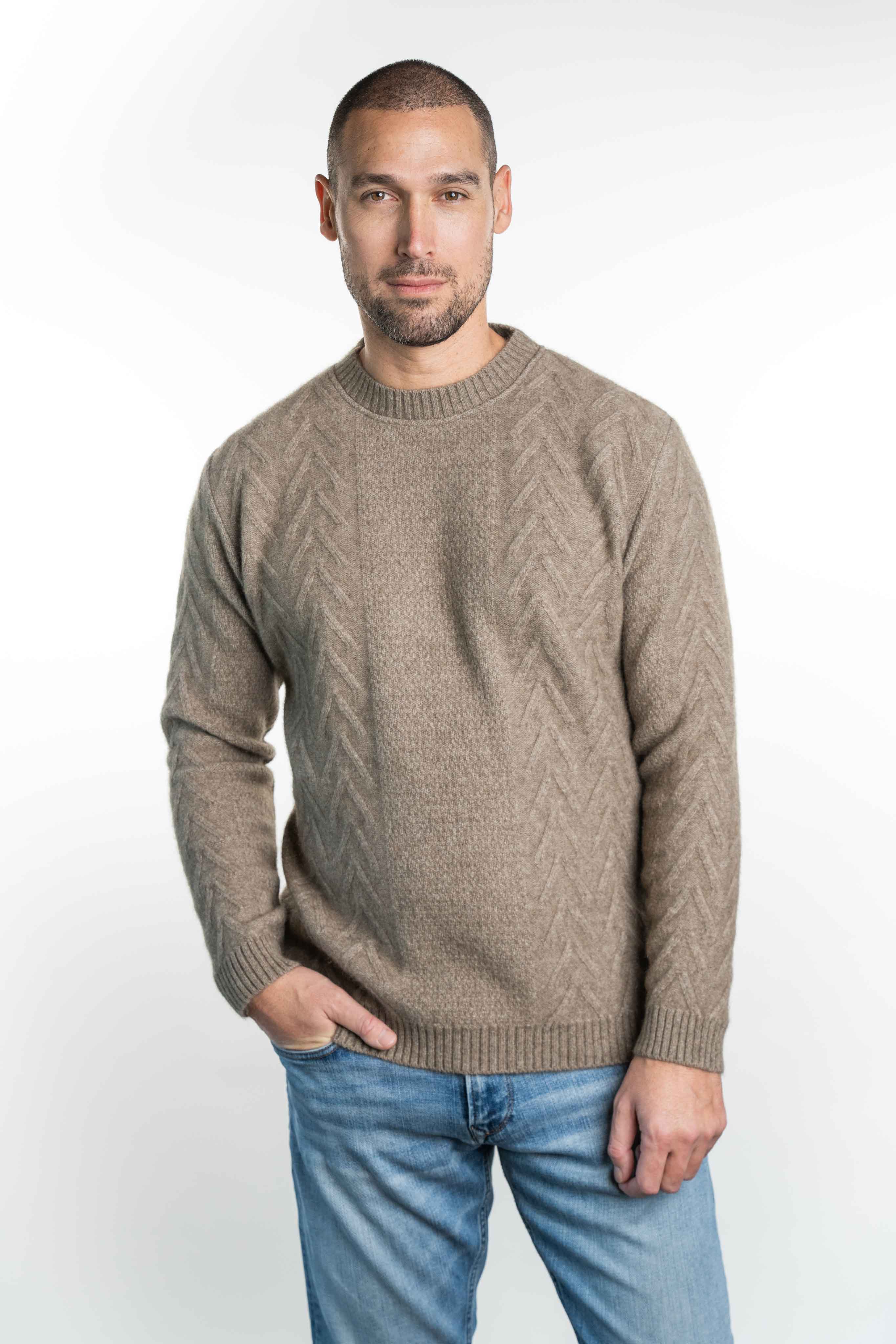 Aran Pattern Crew Neck Possum Merino Jumper
