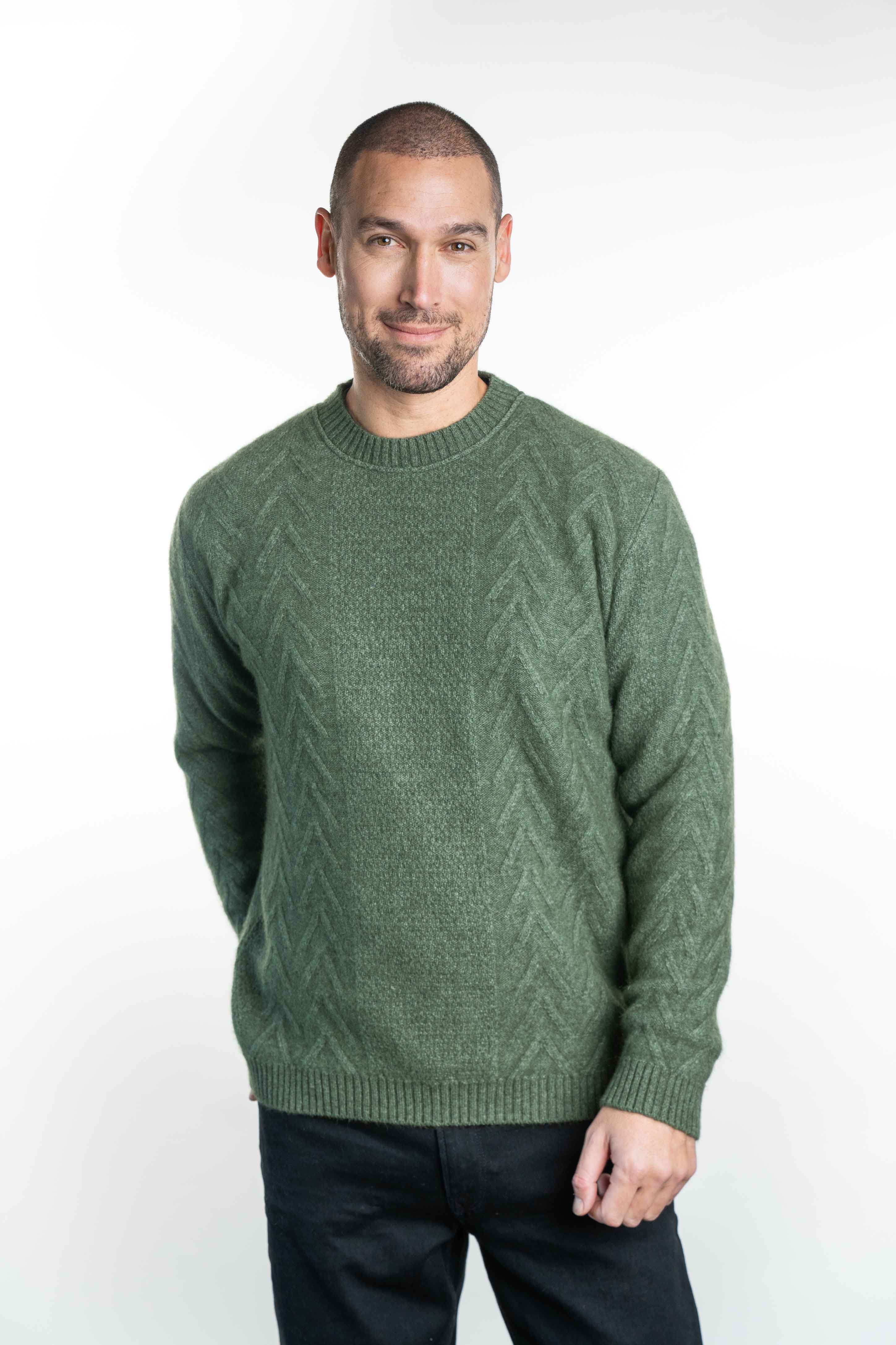 Aran Pattern Crew Neck Possum Merino Jumper