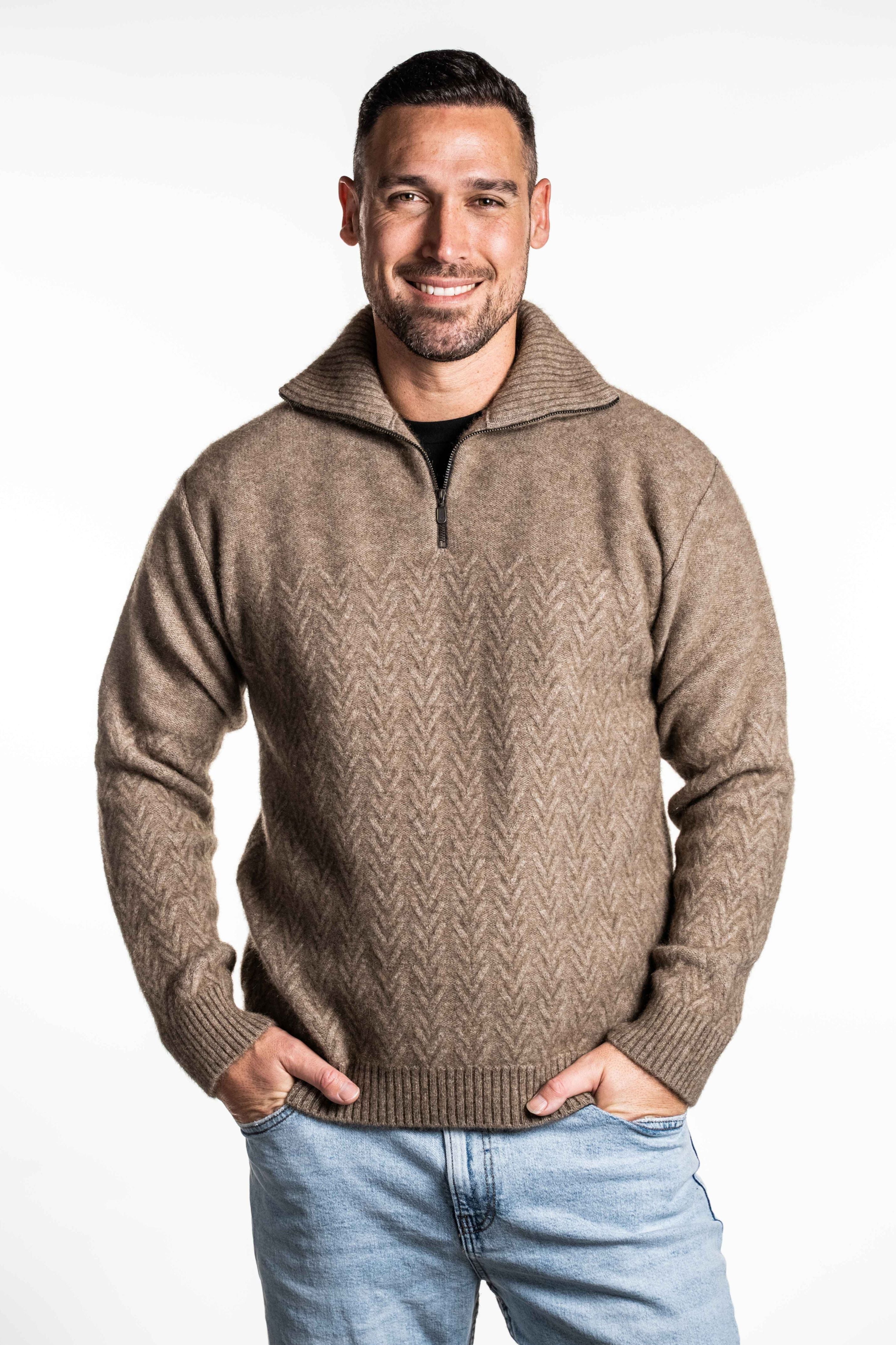 Chevron Pattern Possum Merino Zip Jumper
