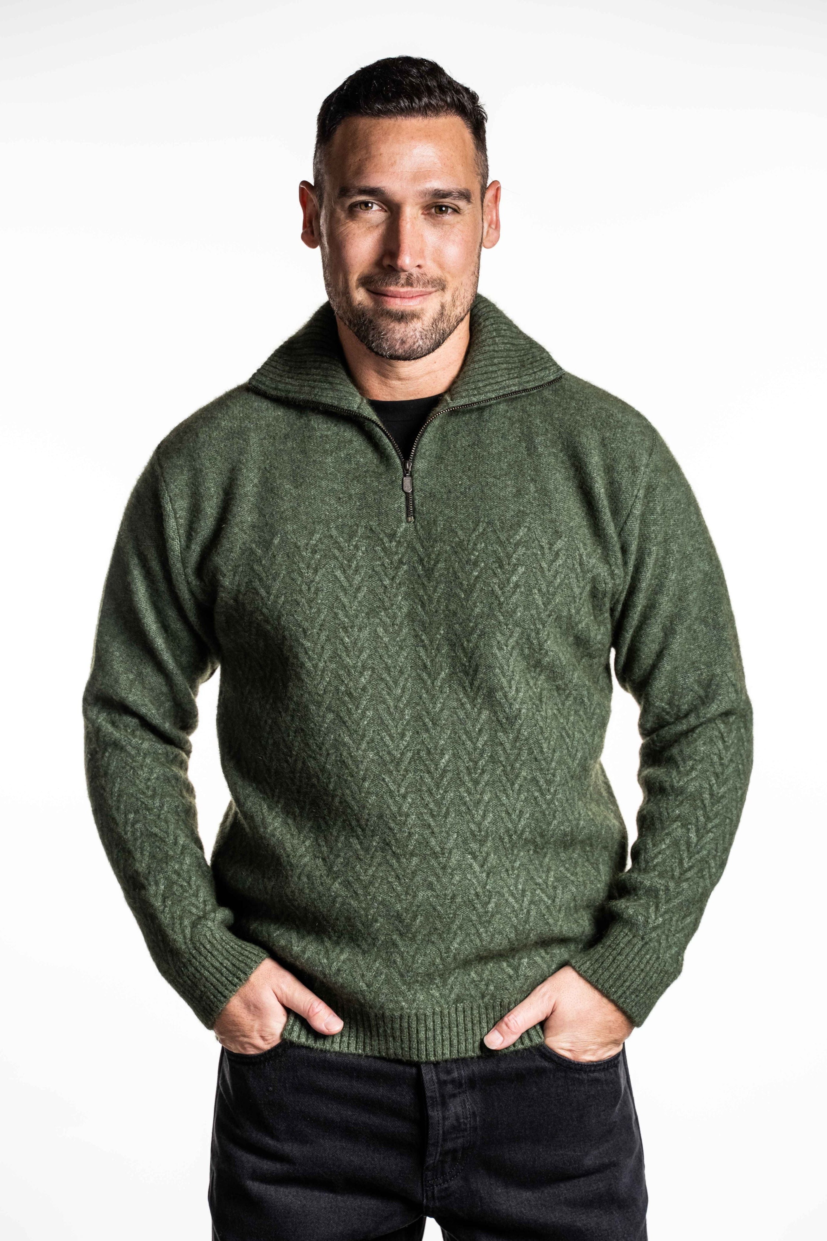 Chevron Pattern Possum Merino Zip Jumper