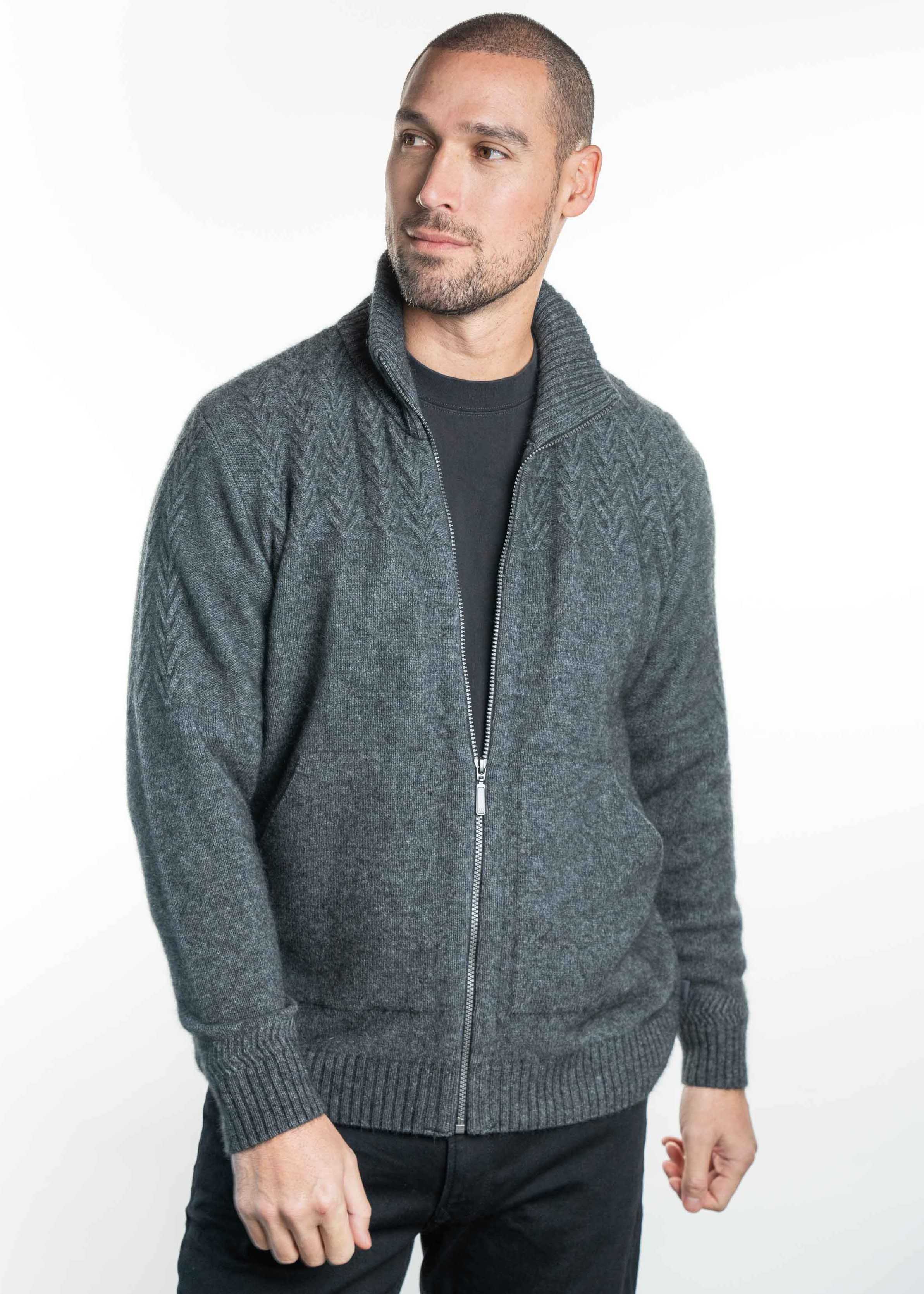 Chevron Pattern Possum Merino Zip Jacket