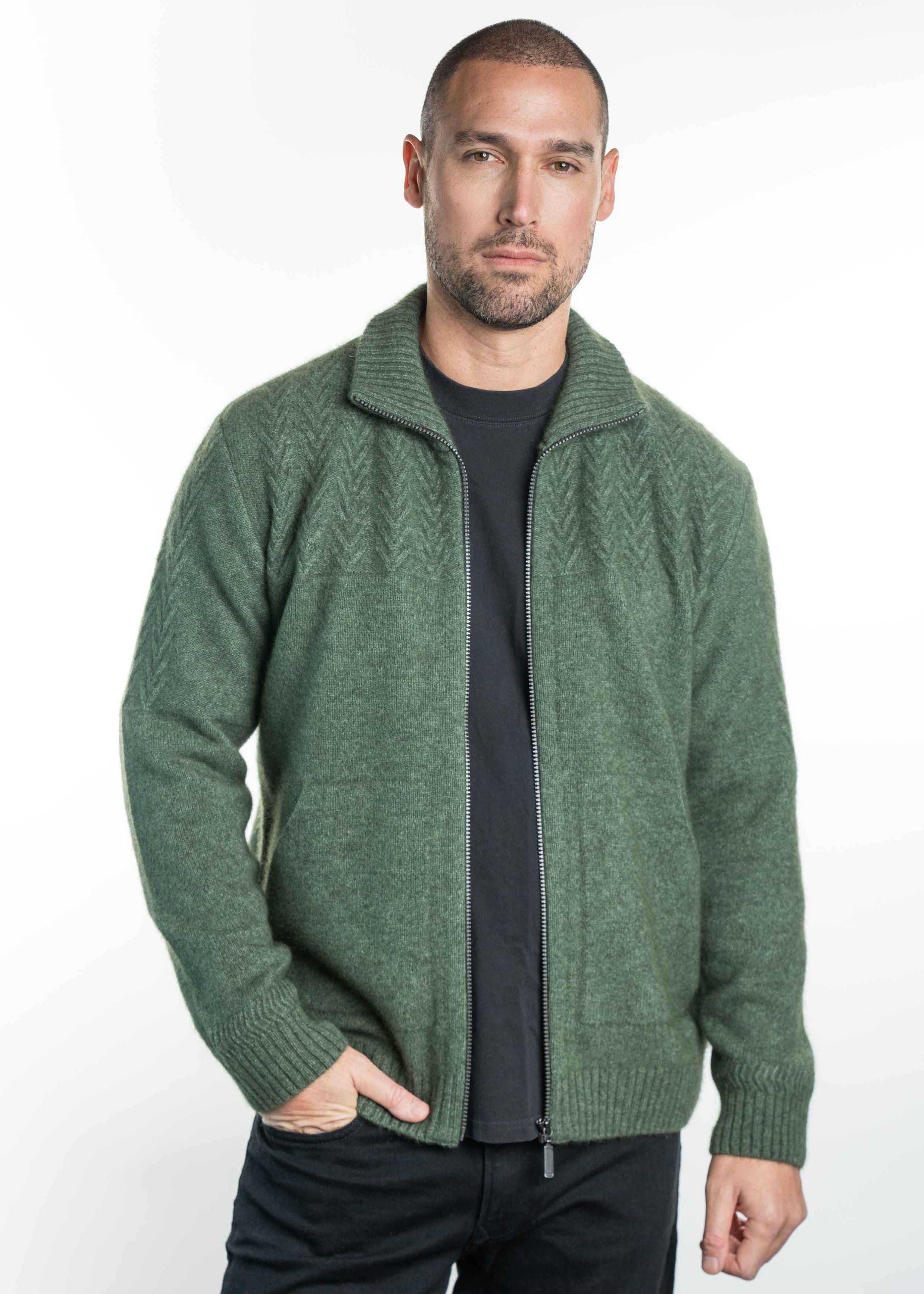 Chevron Pattern Possum Merino Zip Jacket