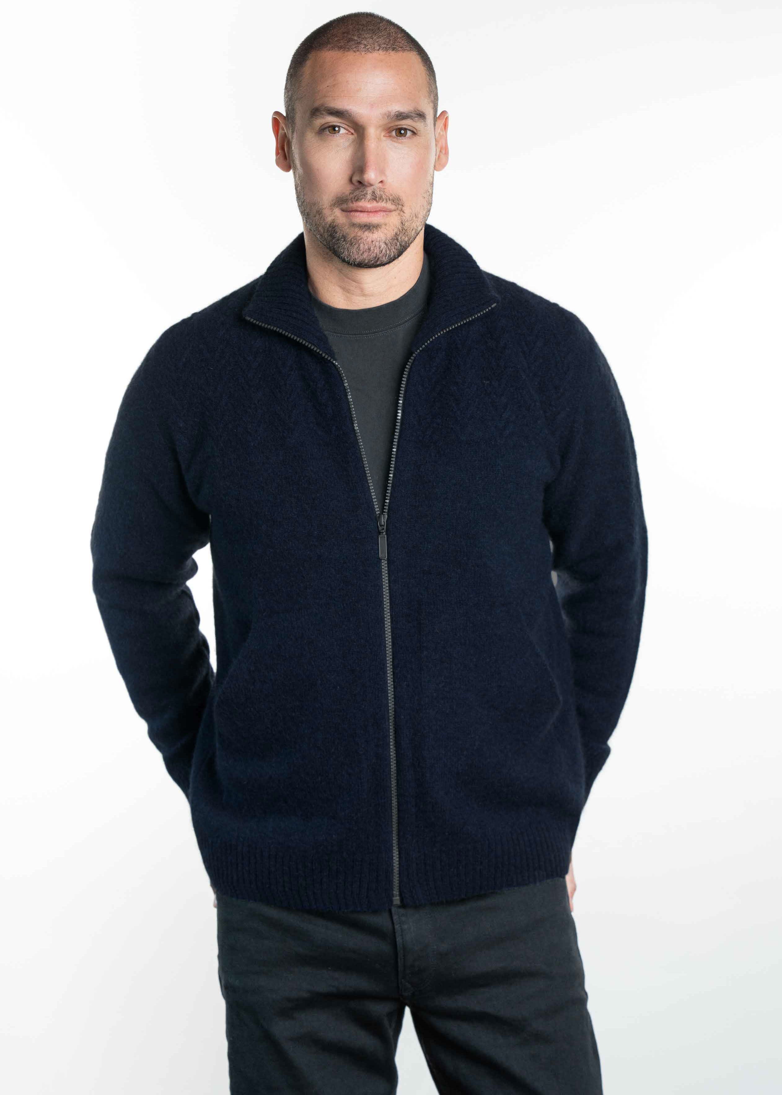 Chevron Pattern Possum Merino Zip Jacket