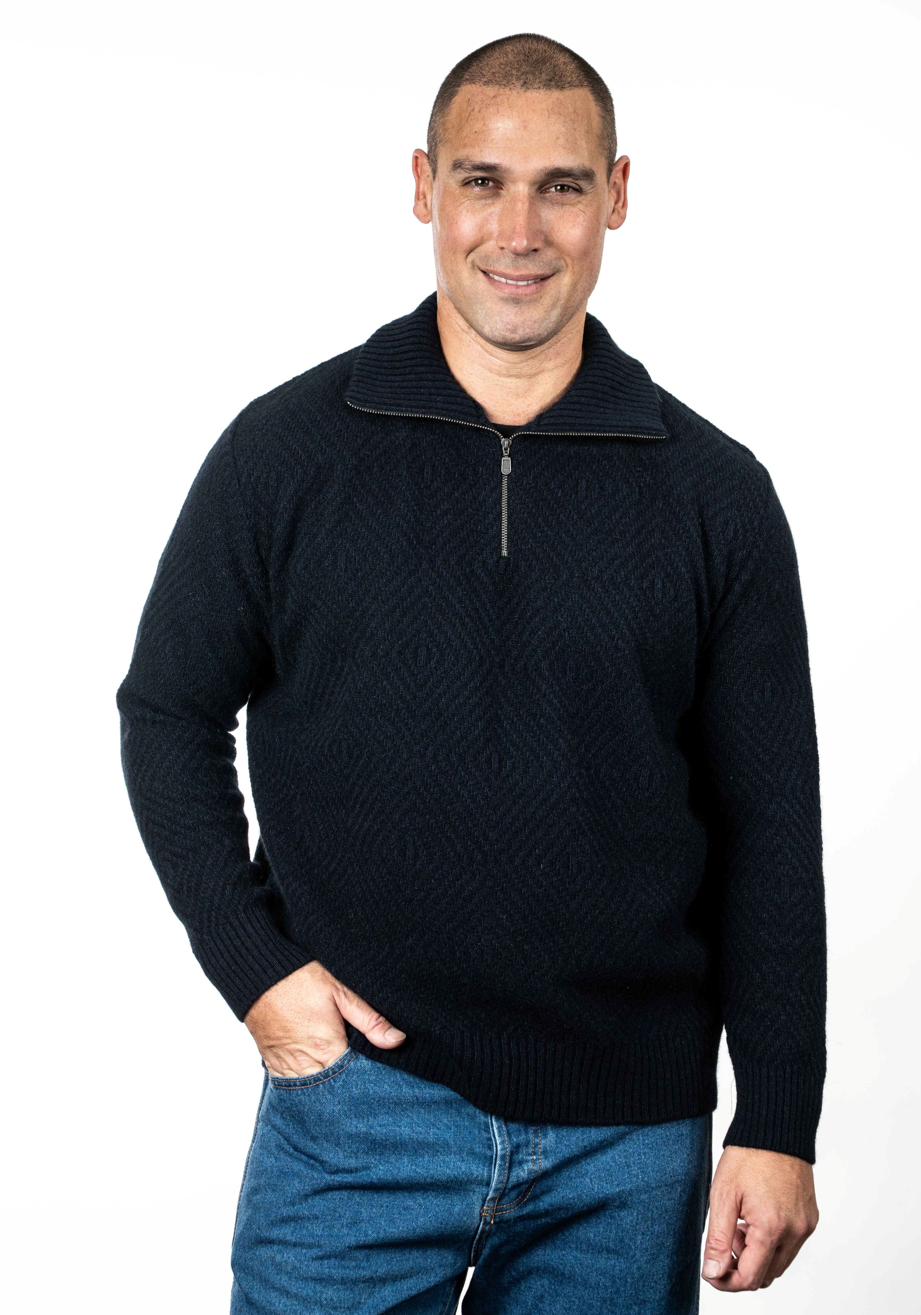 Diamond Plated Possum Merino Zip Men's Jumper