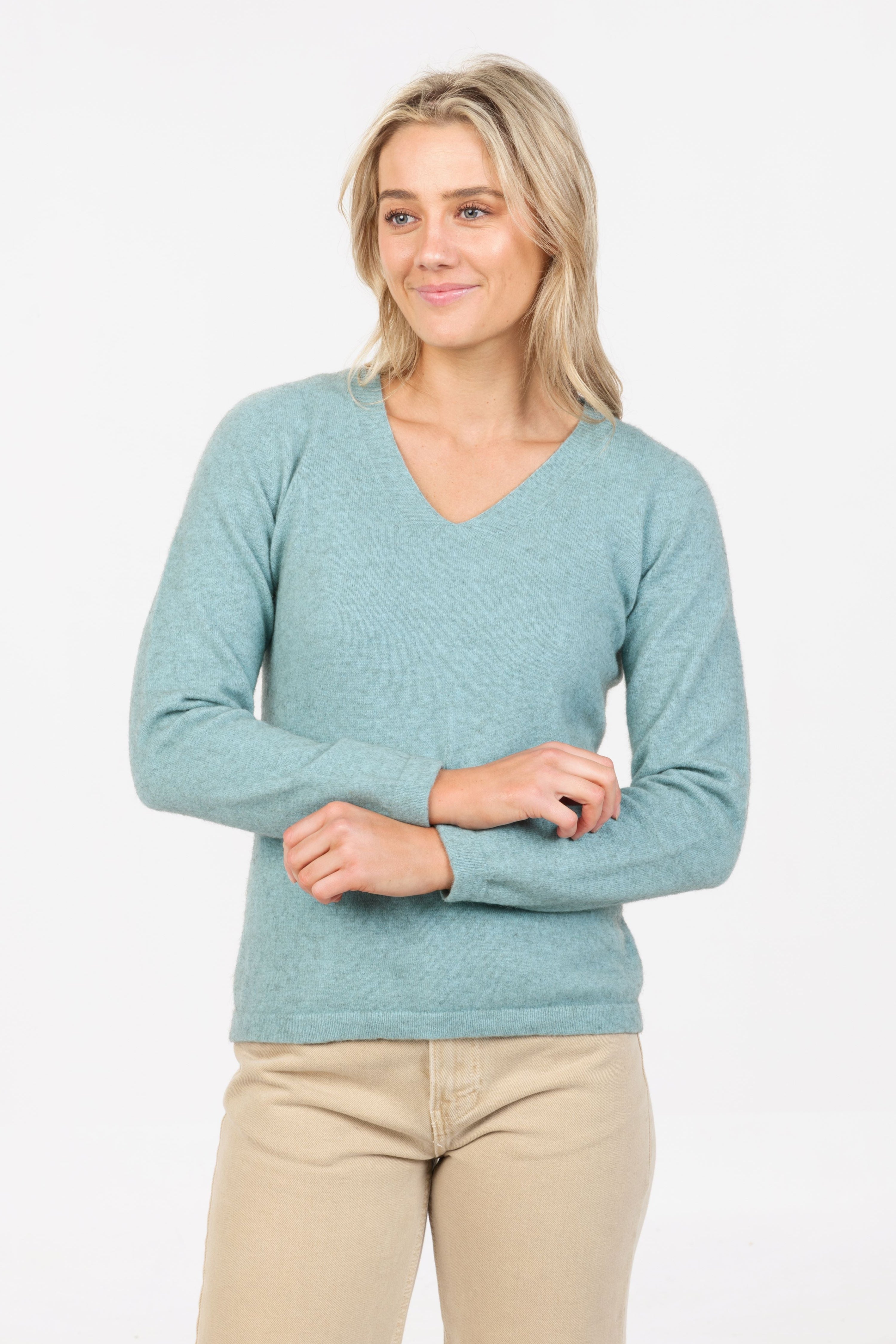 V Neck Plain Possum Merino Sweater