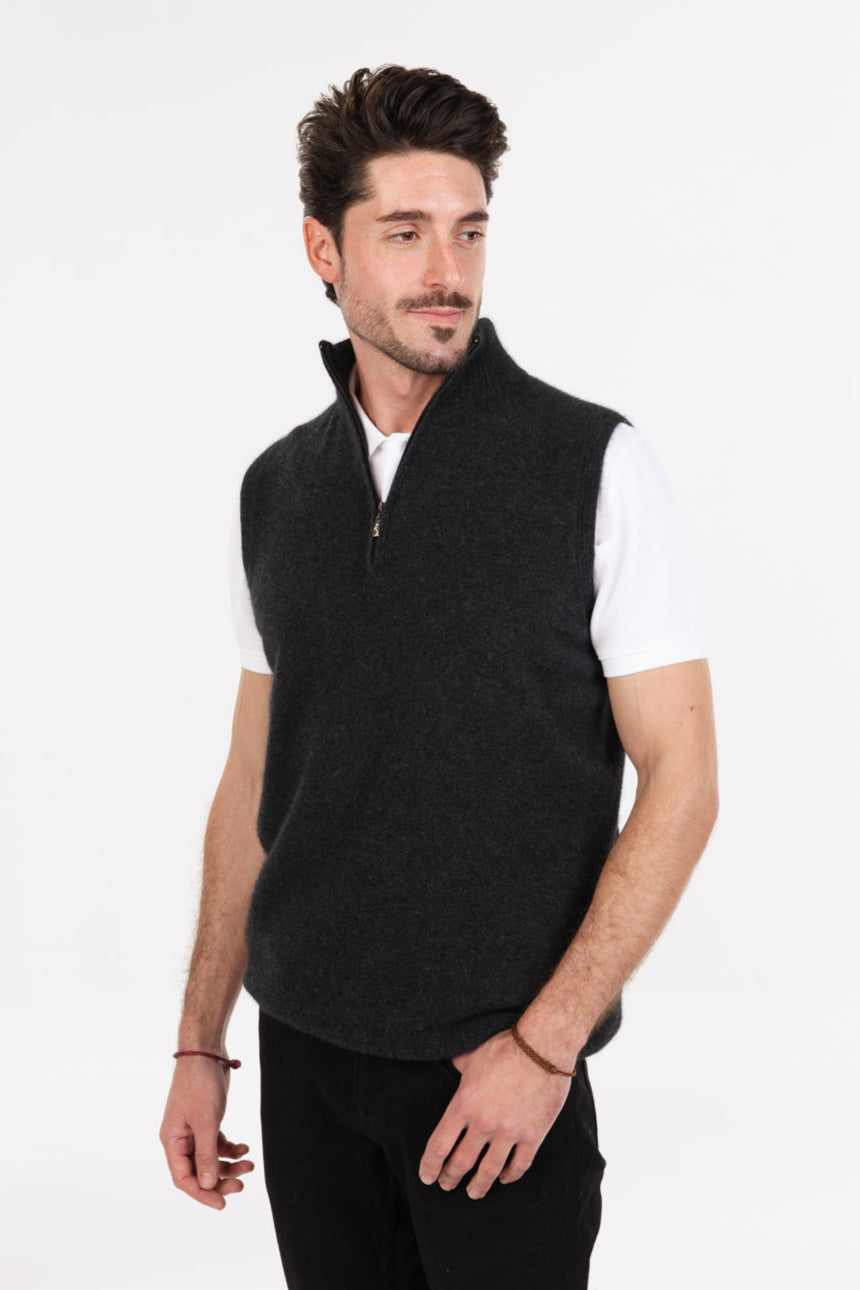 Sleeveless Half-Zip Possum Merino Vest