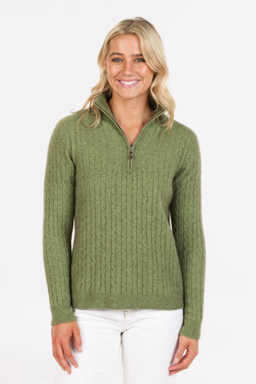 Cable Half Zip Possum Merino Sweater