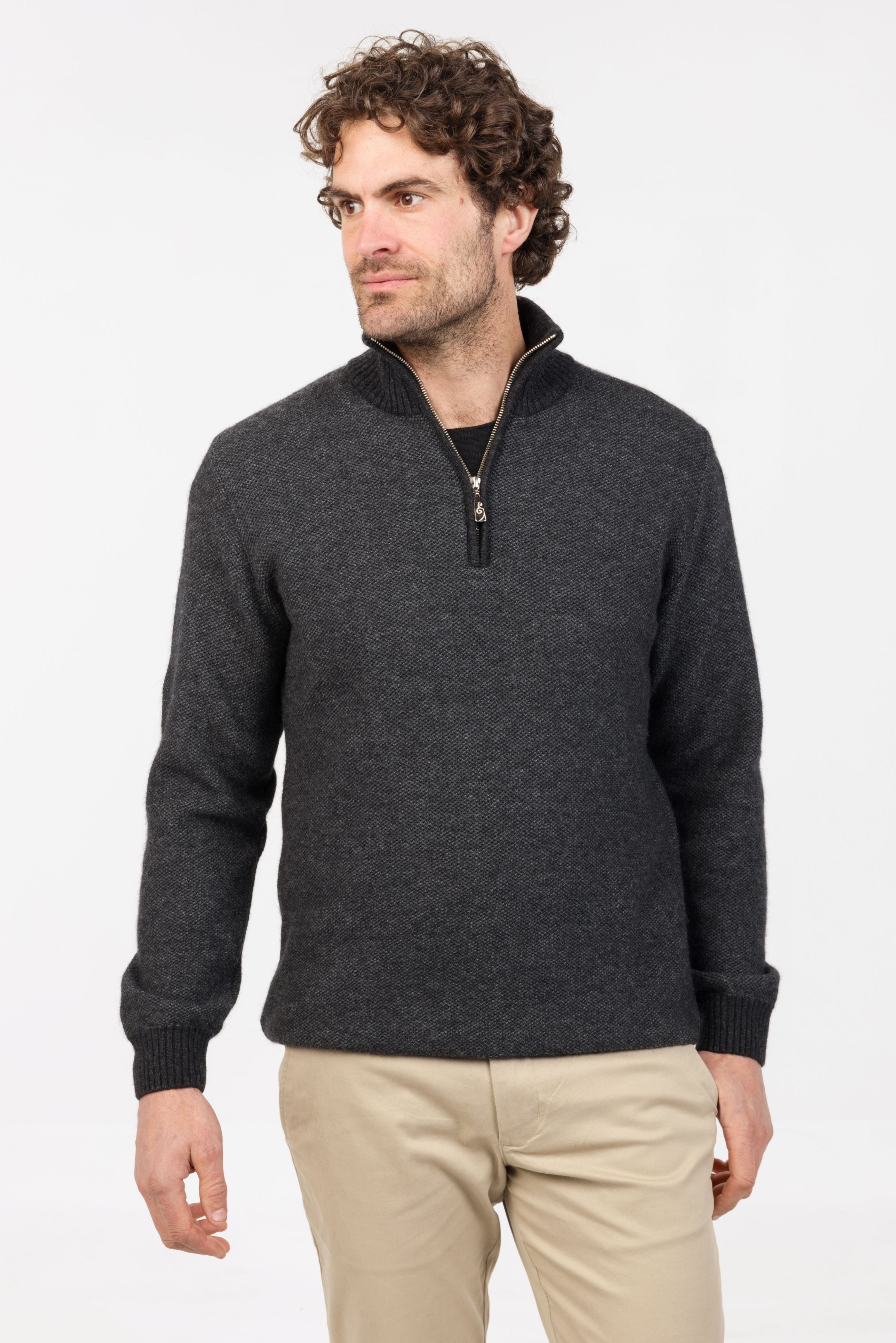 Textured Possum Merino Half Zip Sweater