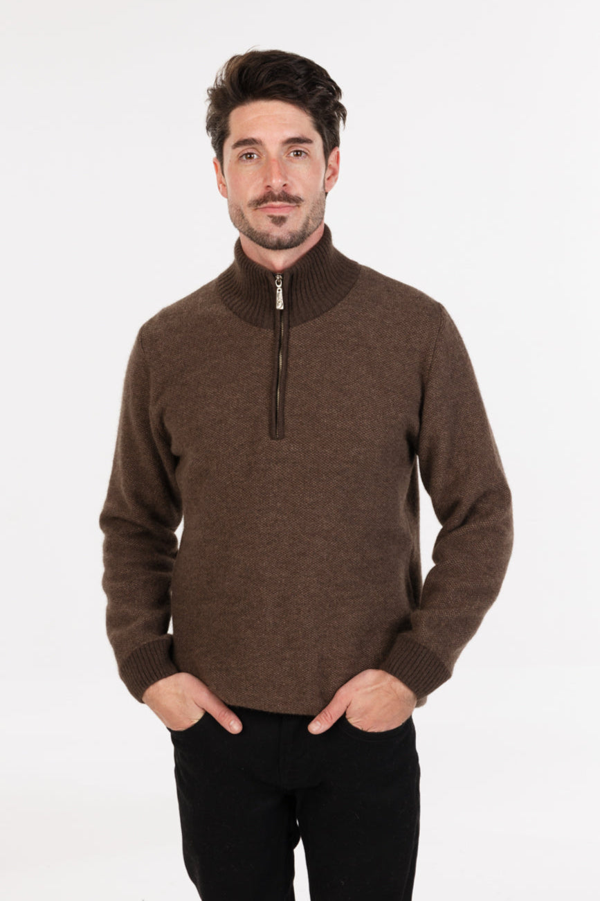 Textured Possum Merino Half Zip Sweater
