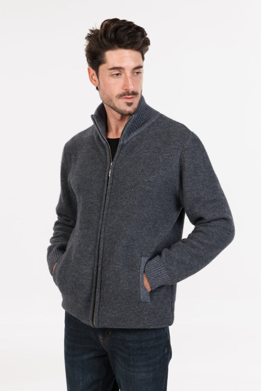 Textured Full Zip Possum Merino Jacket