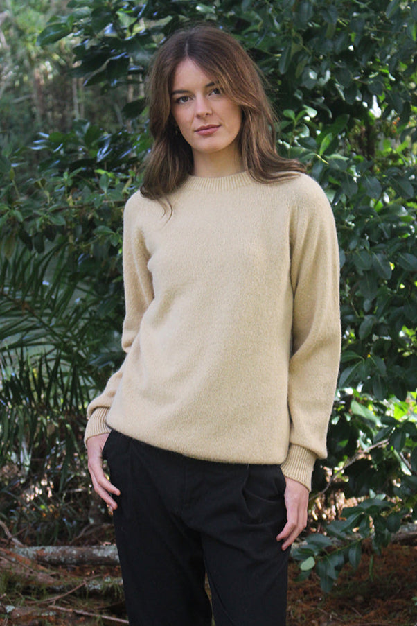 Plain Alpaca Crew Neck Jumper-Honey