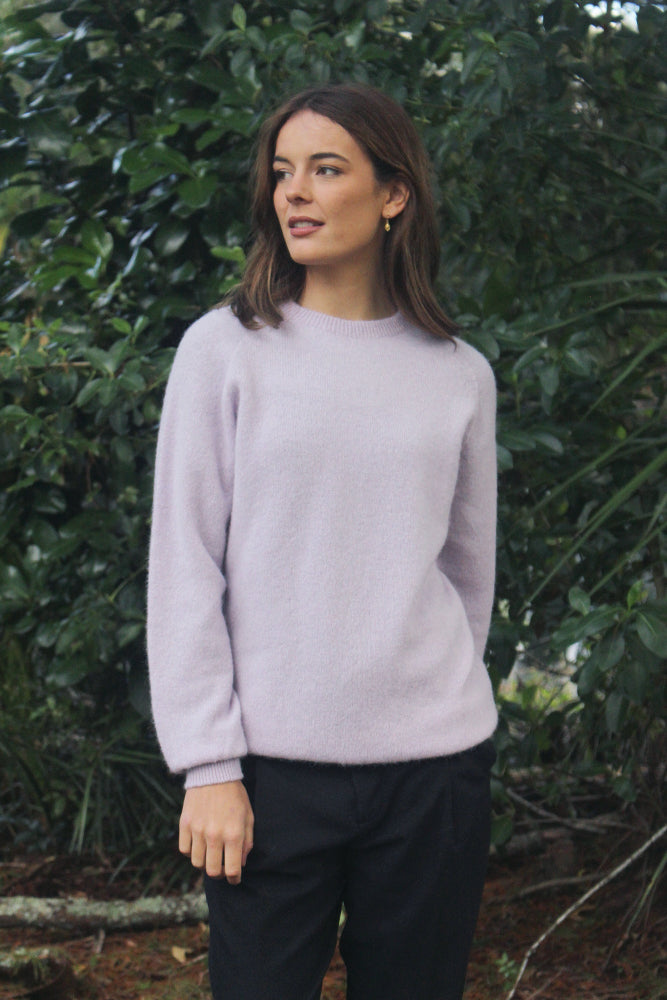 Plain Alpaca Crew Neck Jumper-Lilac