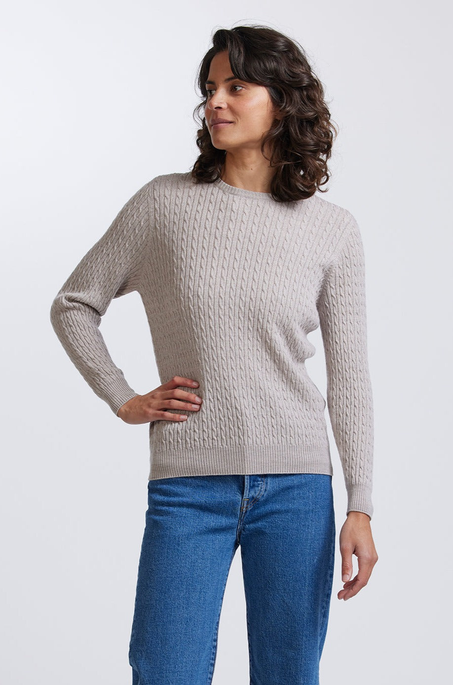 Long Sleeve Merino Wool Cable Crew Neck