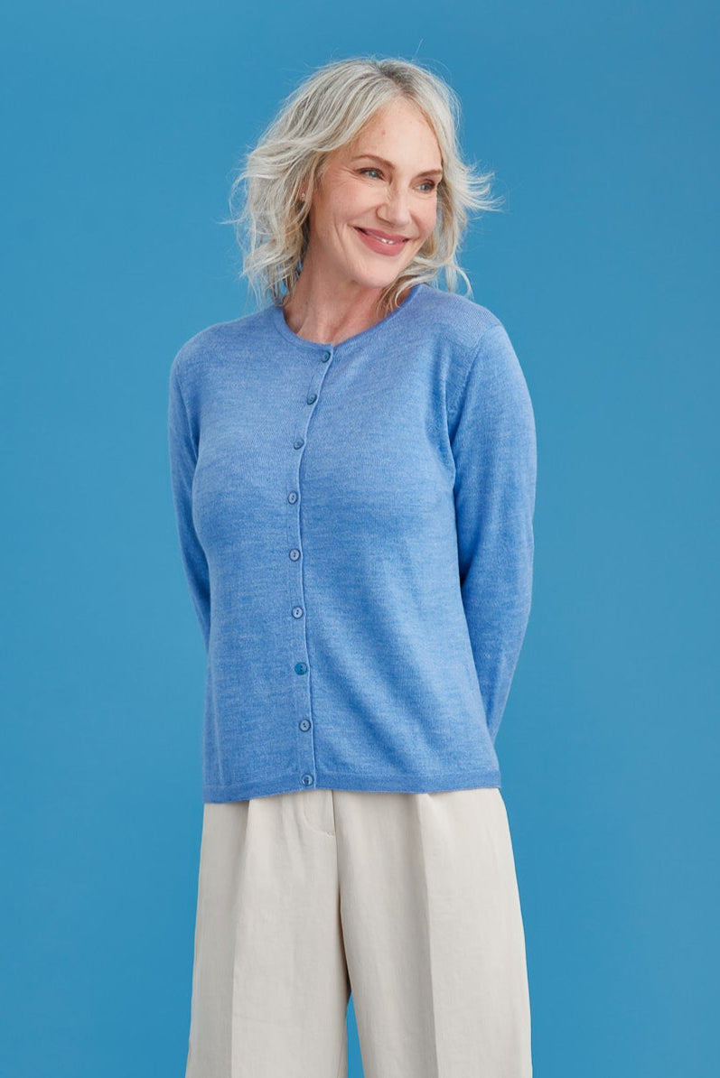 Merino Wool Classic Button Cardigan  - Royal Merino
