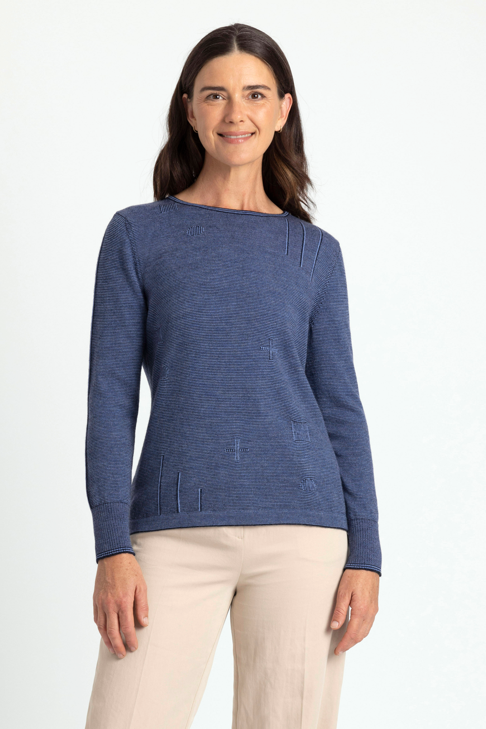 Fine Stripe Merino Wool Crew Neck Jumper