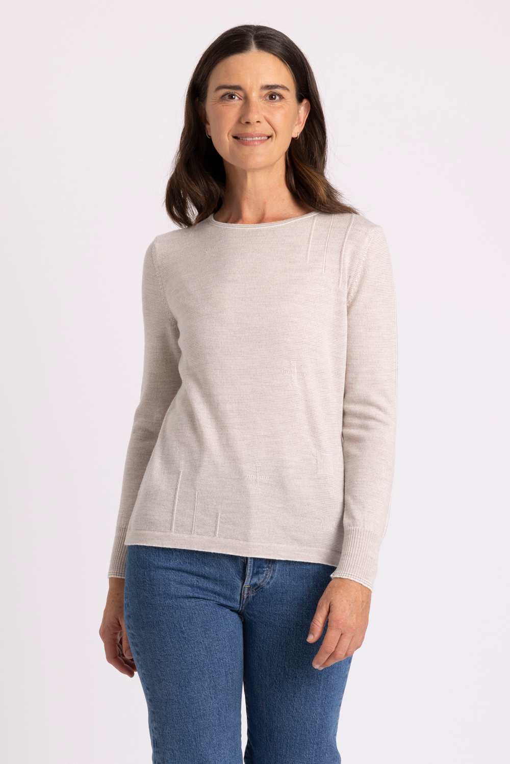 Fine Stripe Merino Wool Crew Neck Jumper