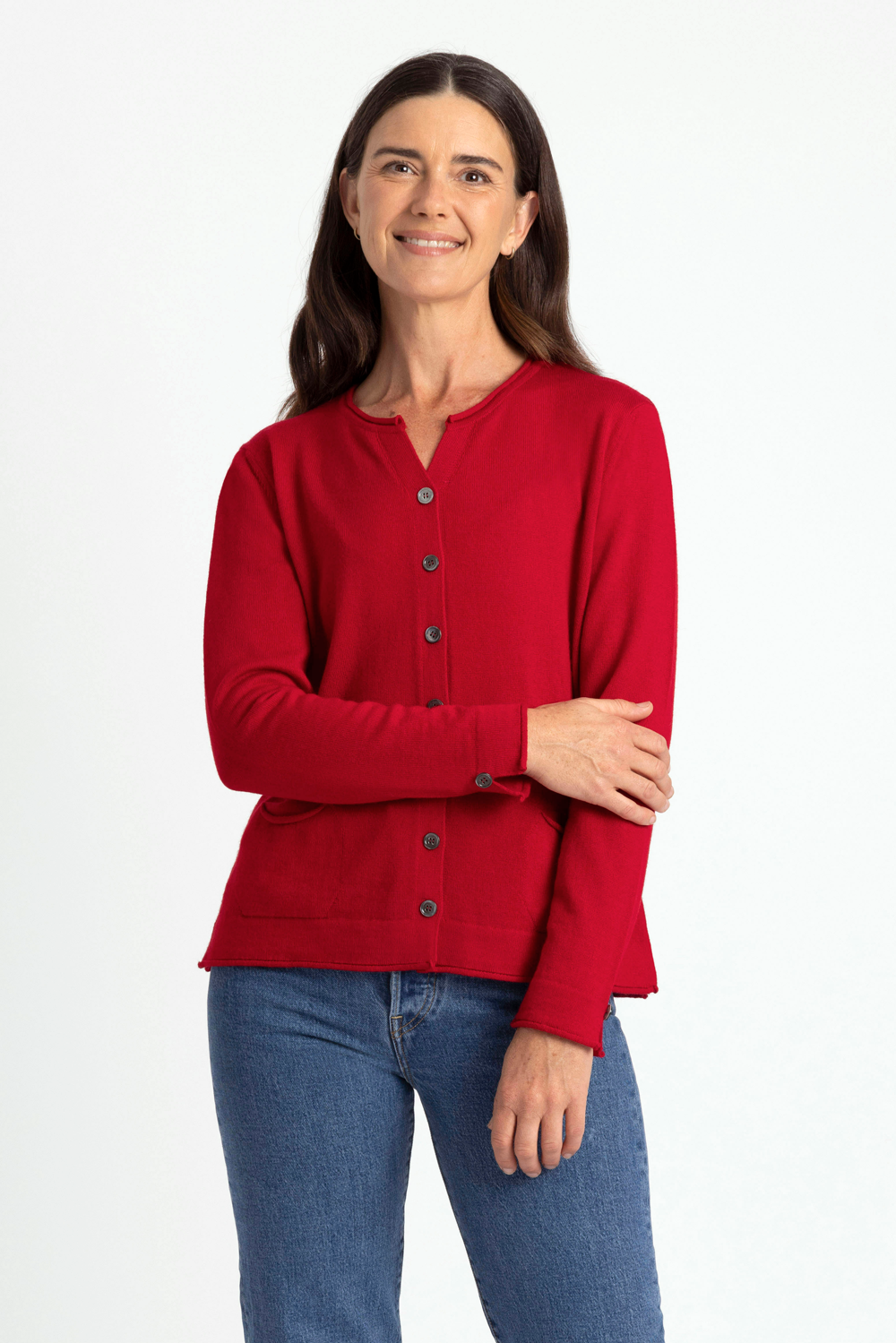 Shell Button Merino Wool Pocket Cardigan