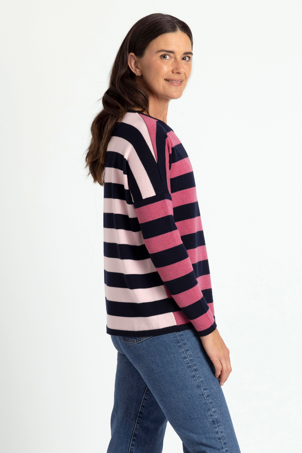 Striped Drop Shoulder Merino Wool Jumper
