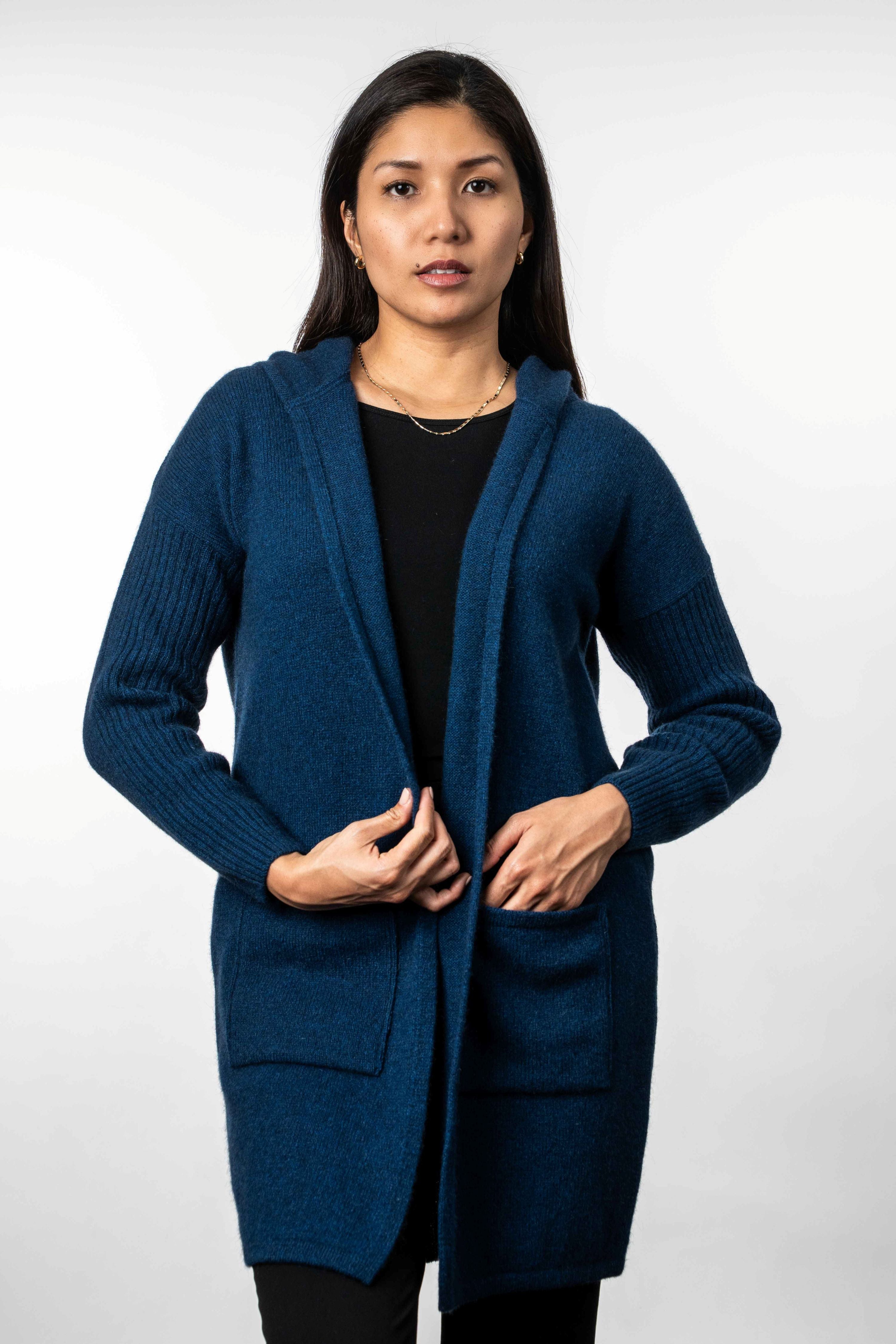 Hooded Longline Possum Merino Cardigan