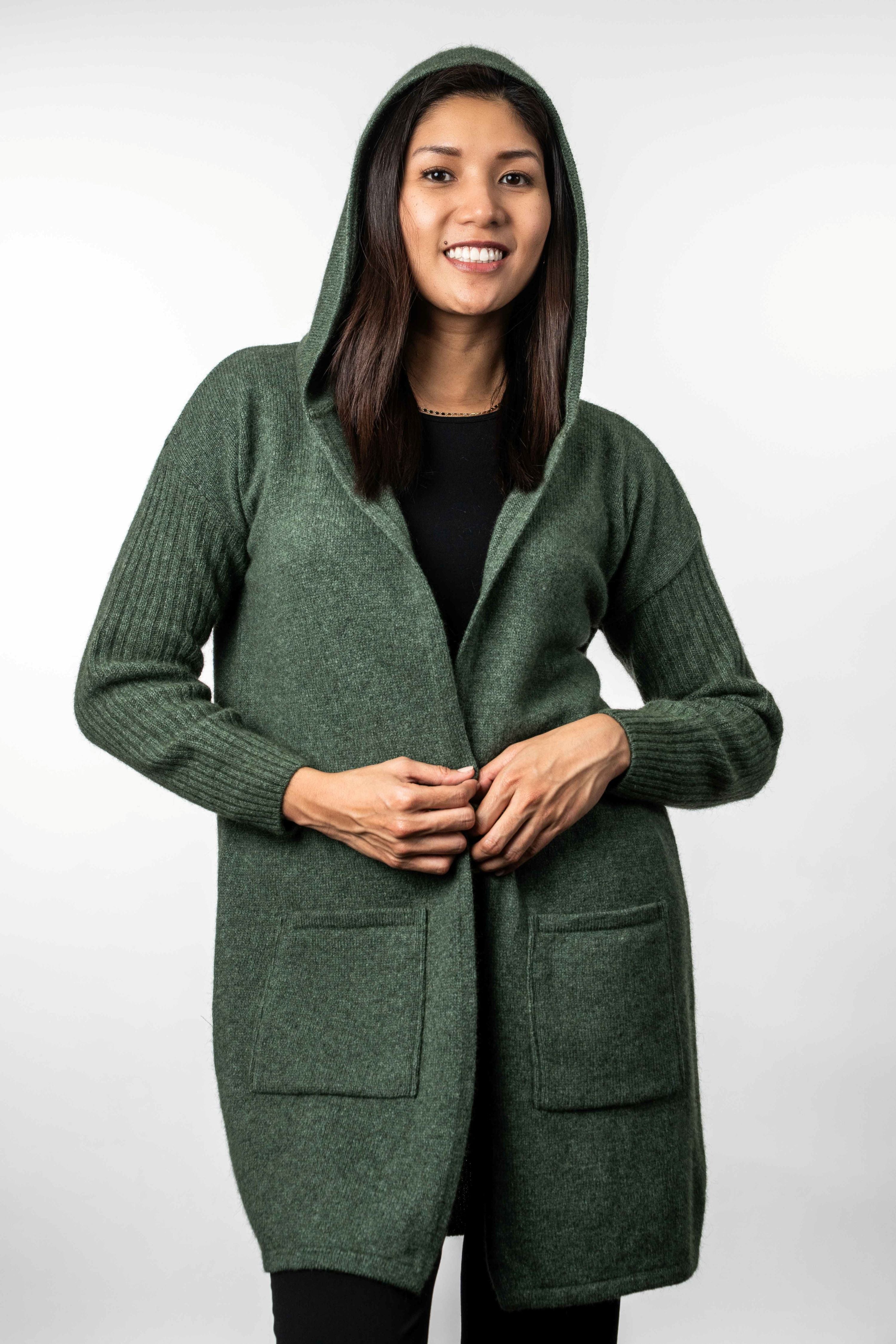 Hooded Longline Possum Merino Cardigan