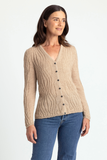 Wavy Alpaca Wool V Neck Cardigan - Light Camel